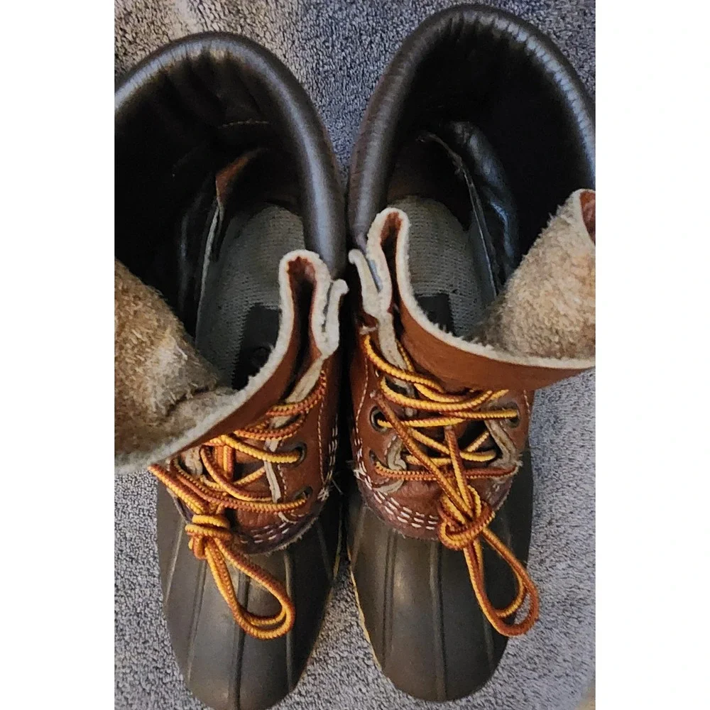 L.L.Bean Padded Collar Boots Women 7M Brown Duck Waterproof Leather Excellent